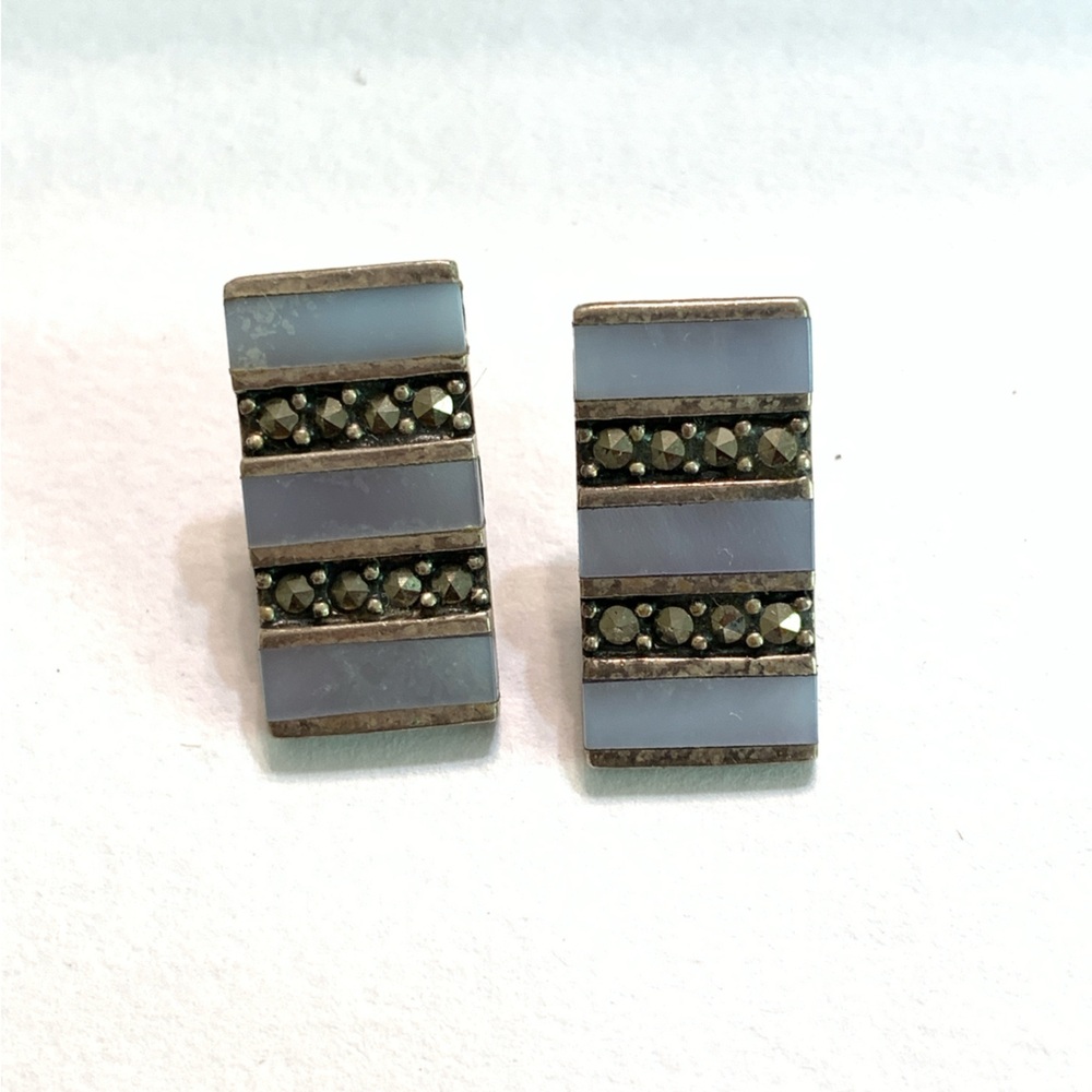 .925 Pure Sterling Silver Earrings with Lavender stones and Marquesite.